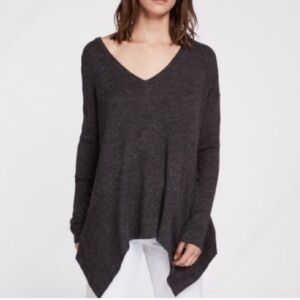 All Saints Dark Grey Kelsey V-Neck Asymmetrical Sweater